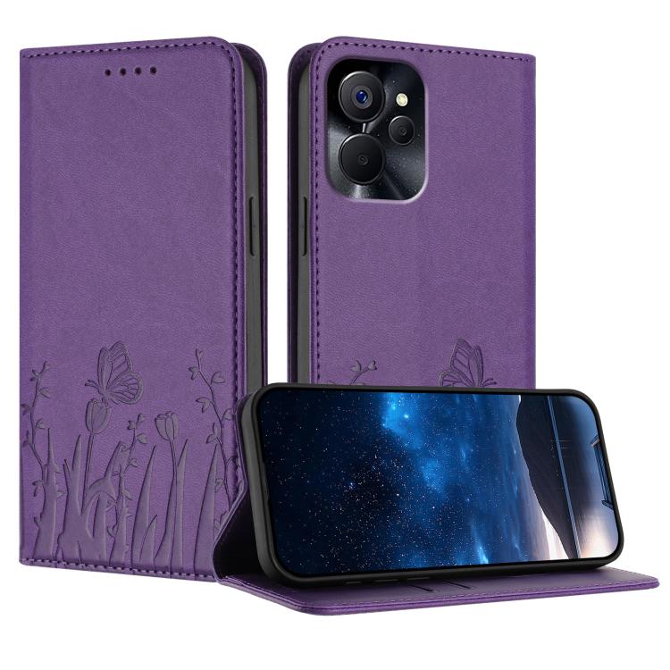 Tulips Butterfly Pattern Magnetic Vegan Leather Phone Case, For Realme 11 Pro, For Realme C65 4G, For Realme C55 / Narzo N55, For Realme C33 2022 / C33 2023, For Realme 10 Pro, For Realme 10 Pro+, For Realme 10 4G, For Realme C30 / C30s / Narzo 50i Pri...