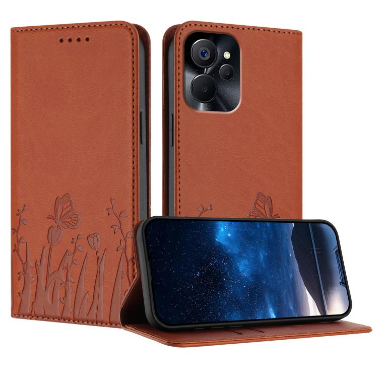 Tulips Butterfly Pattern Magnetic Vegan Leather Phone Case, For Realme 11 Pro, For Realme C65 4G, For Realme C55 / Narzo N55, For Realme C33 2022 / C33 2023, For Realme 10 Pro, For Realme 10 Pro+, For Realme 10 4G, For Realme C30 / C30s / Narzo 50i Pri...