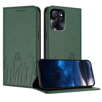 Tulips Butterfly Pattern Magnetic Vegan Leather Phone Case, For Realme 11 Pro, For Realme C65 4G, For Realme C55 / Narzo N55, For Realme C33 2022 / C33 2023, For Realme 10 Pro, For Realme 10 Pro+, For Realme 10 4G, For Realme C30 / C30s / Narzo 50i Pri...