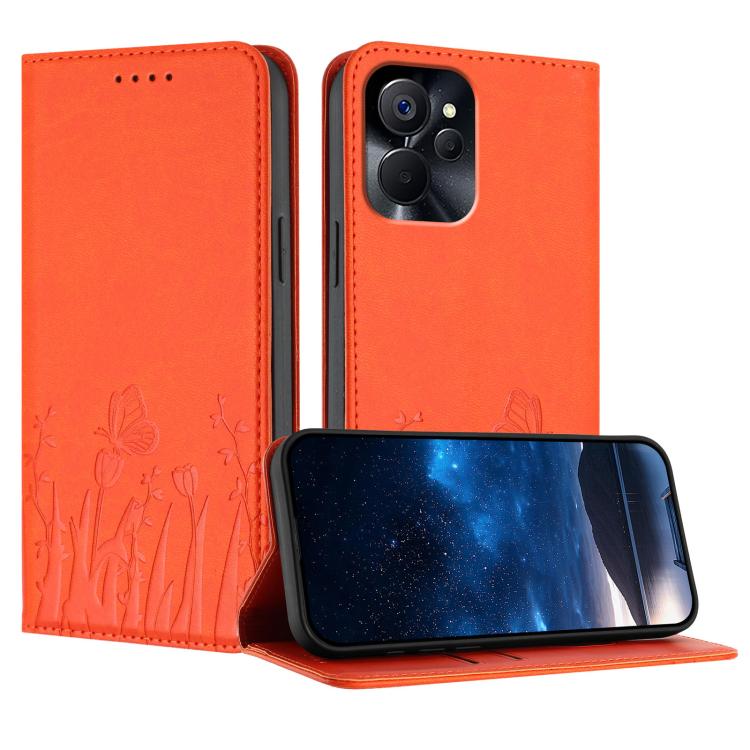 Tulips Butterfly Pattern Magnetic Vegan Leather Phone Case, For Realme 11 Pro, For Realme C65 4G, For Realme C55 / Narzo N55, For Realme C33 2022 / C33 2023, For Realme 10 Pro, For Realme 10 Pro+, For Realme 10 4G, For Realme C30 / C30s / Narzo 50i Pri...