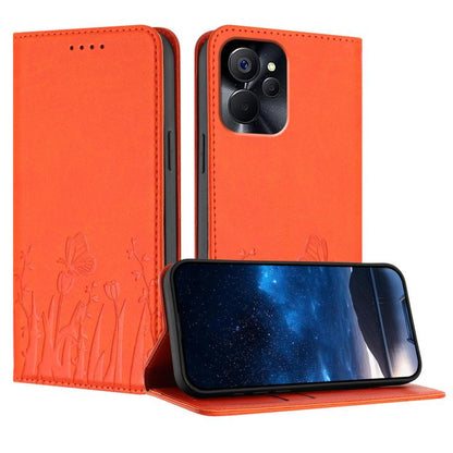 Tulips Butterfly Pattern Magnetic Vegan Leather Phone Case, For Realme 11 Pro, For Realme C65 4G, For Realme C55 / Narzo N55, For Realme C33 2022 / C33 2023, For Realme 10 Pro, For Realme 10 Pro+, For Realme 10 4G, For Realme C30 / C30s / Narzo 50i Pri...