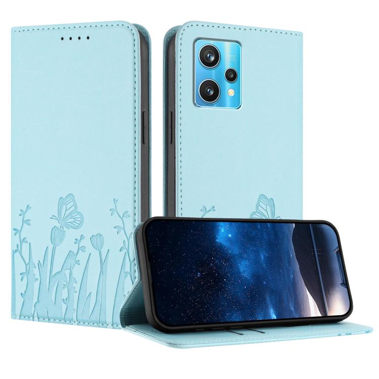 Tulips Butterfly Pattern Magnetic Vegan Leather Phone Case, For Realme 9 4G / Realme 9 Pro+, For Realme 9 5G / Realme 9 Pro