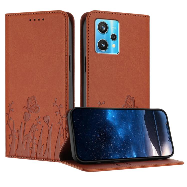 Tulips Butterfly Pattern Magnetic Vegan Leather Phone Case, For Realme 9 4G / Realme 9 Pro+, For Realme 9 5G / Realme 9 Pro