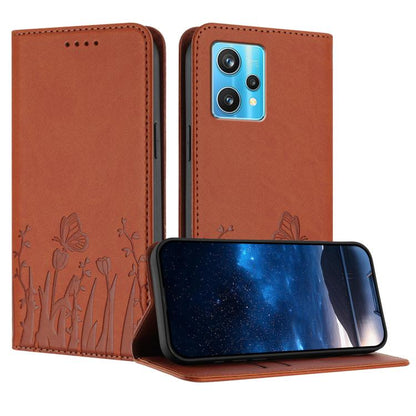 Tulips Butterfly Pattern Magnetic Vegan Leather Phone Case, For Realme 9 4G / Realme 9 Pro+, For Realme 9 5G / Realme 9 Pro