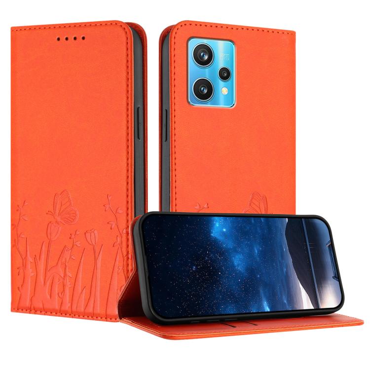 Tulips Butterfly Pattern Magnetic Vegan Leather Phone Case, For Realme 9 4G / Realme 9 Pro+, For Realme 9 5G / Realme 9 Pro
