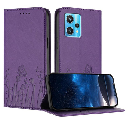 Tulips Butterfly Pattern Magnetic Vegan Leather Phone Case, For Realme 9 4G / Realme 9 Pro+, For Realme 9 5G / Realme 9 Pro