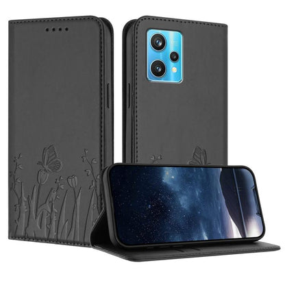 Tulips Butterfly Pattern Magnetic Vegan Leather Phone Case, For Realme 9 4G / Realme 9 Pro+, For Realme 9 5G / Realme 9 Pro