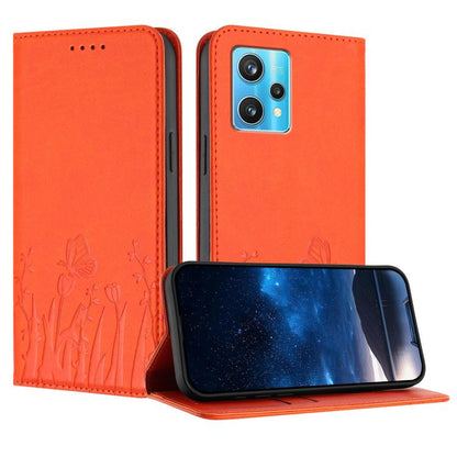 Tulips Butterfly Pattern Magnetic Vegan Leather Phone Case, For Realme 9 4G / Realme 9 Pro+, For Realme 9 5G / Realme 9 Pro