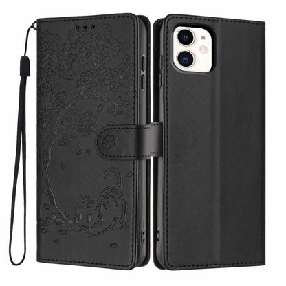 Tree Cat Embossed Flip Vegan Leather Phone Case, For iPhone 11 Pro Max, For iPhone 11, For iPhone 11 Pro