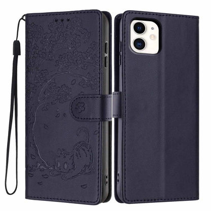 Tree Cat Embossed Flip Vegan Leather Phone Case, For iPhone 11 Pro Max, For iPhone 11, For iPhone 11 Pro