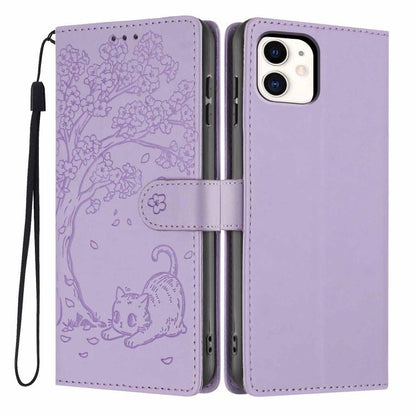 Tree Cat Embossed Flip Vegan Leather Phone Case, For iPhone 11 Pro Max, For iPhone 11, For iPhone 11 Pro