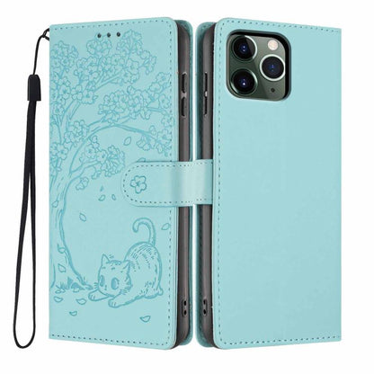 Tree Cat Embossed Flip Vegan Leather Phone Case, For iPhone 11 Pro Max, For iPhone 11, For iPhone 11 Pro