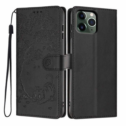 Tree Cat Embossed Flip Vegan Leather Phone Case, For iPhone 11 Pro Max, For iPhone 11, For iPhone 11 Pro