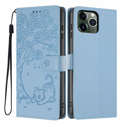 Tree Cat Embossed Flip Vegan Leather Phone Case, For iPhone 11 Pro Max, For iPhone 11, For iPhone 11 Pro