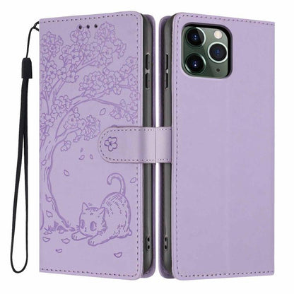 Tree Cat Embossed Flip Vegan Leather Phone Case, For iPhone 11 Pro Max, For iPhone 11, For iPhone 11 Pro