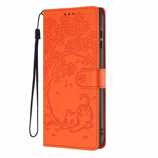 Tree Cat Embossed Flip Vegan Leather Phone Case, For Realme C61 / C63