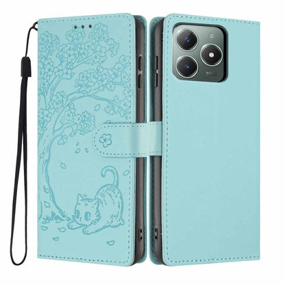 Tree Cat Embossed Flip Vegan Leather Phone Case, For Realme C61 / C63