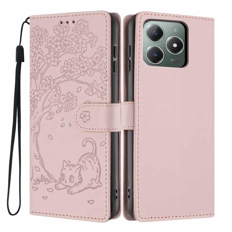 Tree Cat Embossed Flip Vegan Leather Phone Case, For Realme C61 / C63