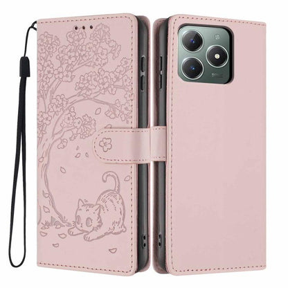 Tree Cat Embossed Flip Vegan Leather Phone Case, For Realme C61 / C63