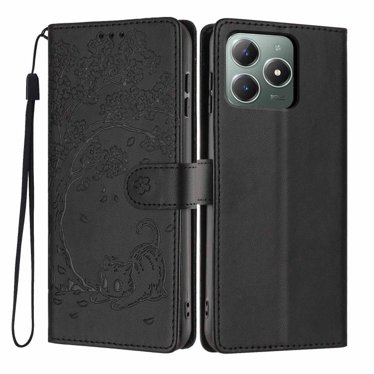 Tree Cat Embossed Flip Vegan Leather Phone Case, For Realme C61 / C63