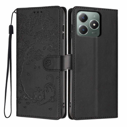 Tree Cat Embossed Flip Vegan Leather Phone Case, For Realme C61 / C63