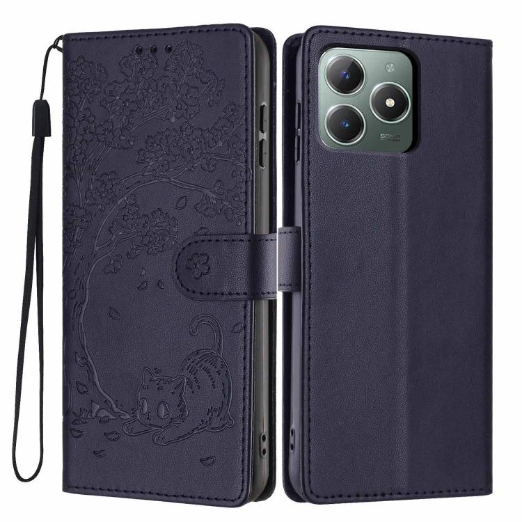 Tree Cat Embossed Flip Vegan Leather Phone Case, For Realme C61 / C63