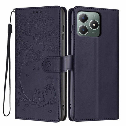 Tree Cat Embossed Flip Vegan Leather Phone Case, For Realme C61 / C63