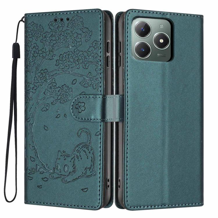 Tree Cat Embossed Flip Vegan Leather Phone Case, For Realme C61 / C63