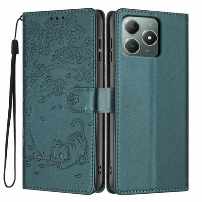 Tree Cat Embossed Flip Vegan Leather Phone Case, For Realme C61 / C63