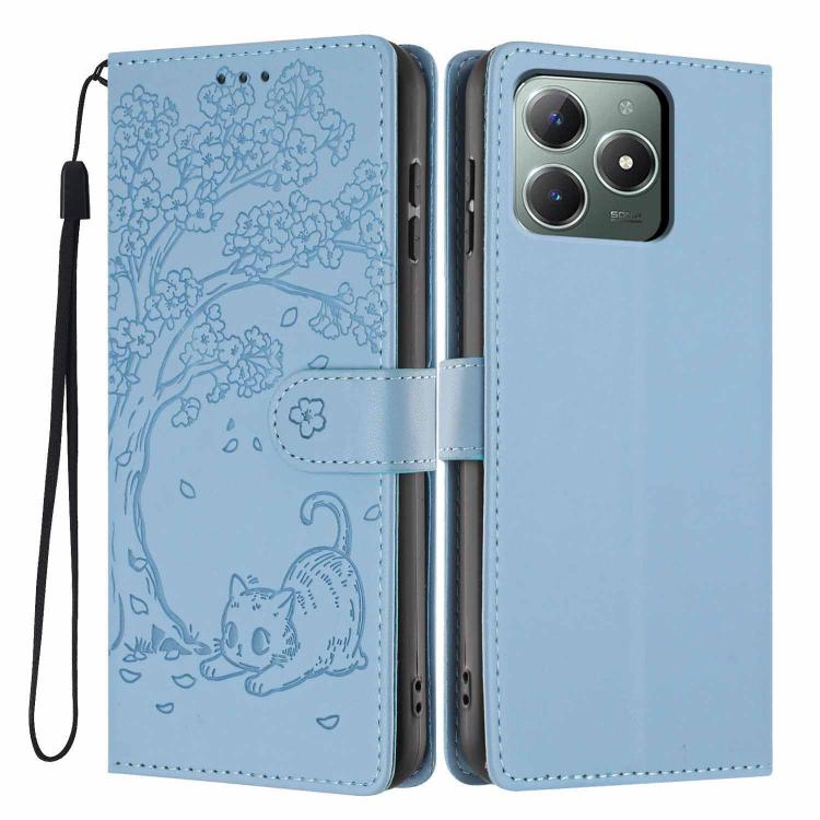 Tree Cat Embossed Flip Vegan Leather Phone Case, For Realme C61 / C63