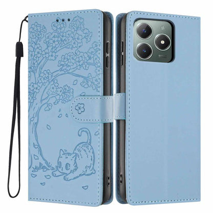 Tree Cat Embossed Flip Vegan Leather Phone Case, For Realme C61 / C63