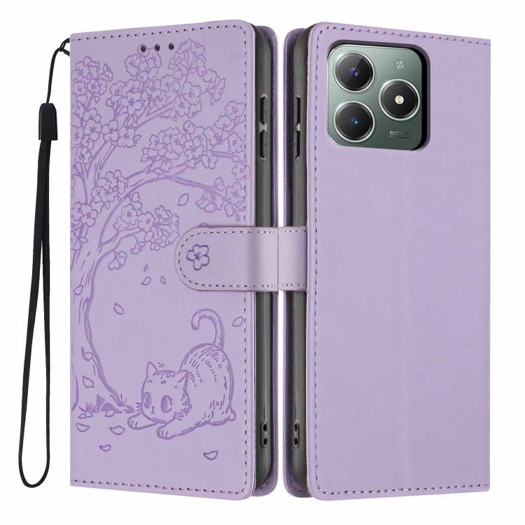 Tree Cat Embossed Flip Vegan Leather Phone Case, For Realme C61 / C63