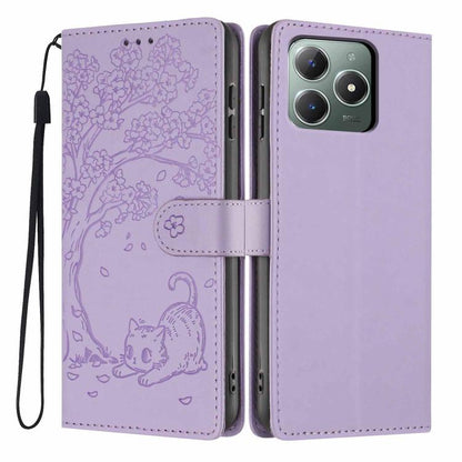 Tree Cat Embossed Flip Vegan Leather Phone Case, For Realme C61 / C63