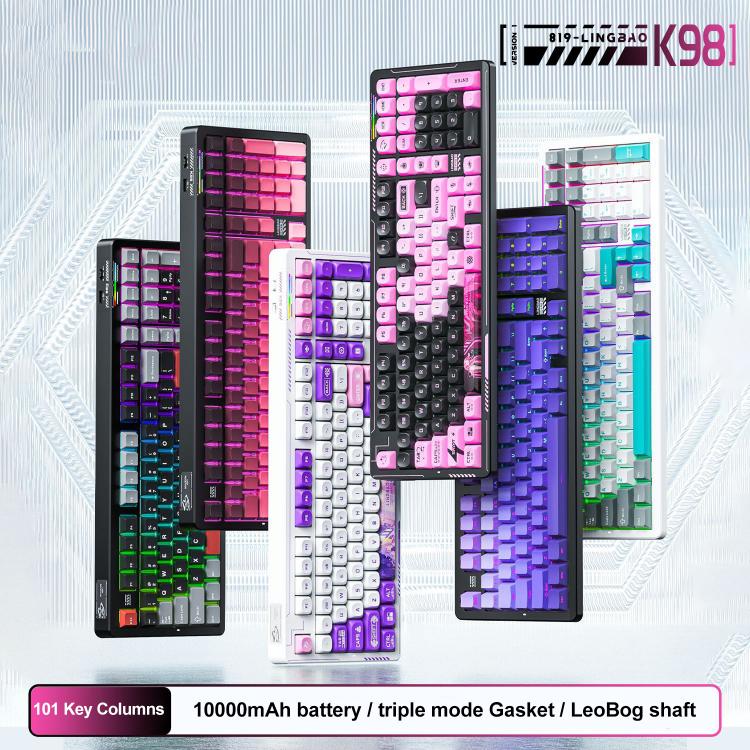 LINGBAO K98 101 Keys Triple-mode Wireless Game Keyboard, Black Pink-Grey Wood Axis V4-Korean, Blue-Grey Wood Axis V4-Korean, Black Red-Grey Wood Axis V3-Korean, Black Red-Grey Wood Axis V3-Russian, Blue-Grey Wood Axis V4-Russian