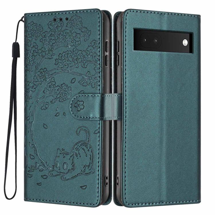 Tree Cat Embossed Flip Vegan Leather Phone Case, For Google Pixel 6a