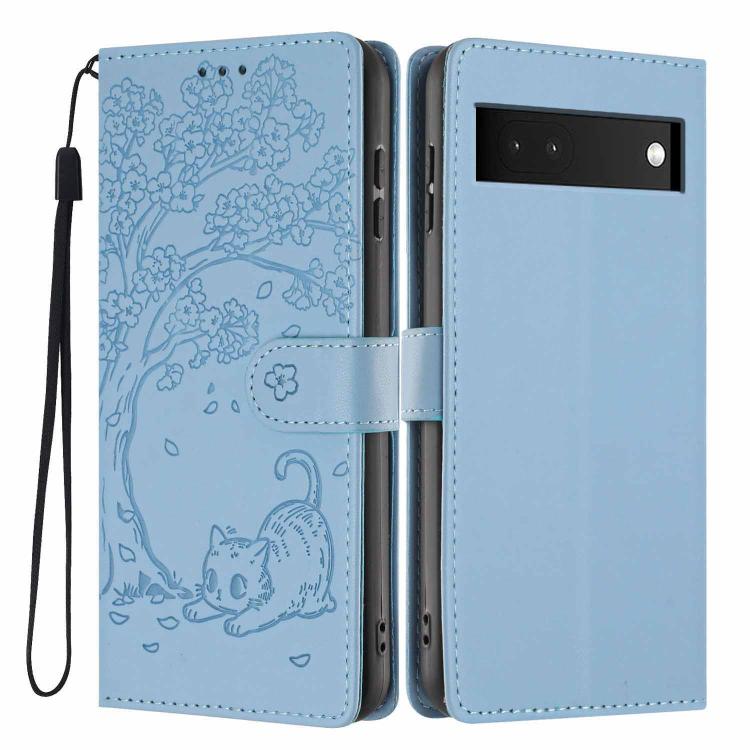 Tree Cat Embossed Flip Vegan Leather Phone Case, For Google Pixel 6a