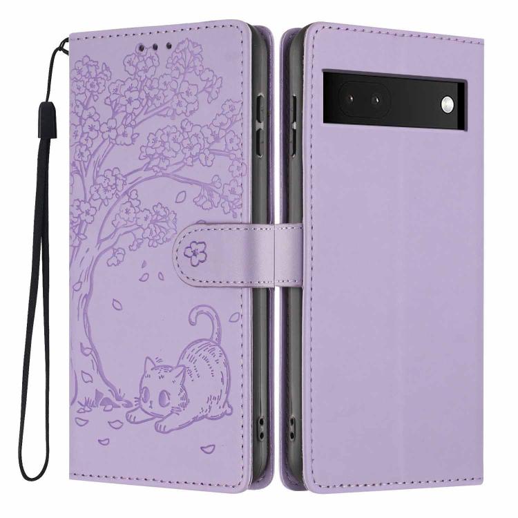 Tree Cat Embossed Flip Vegan Leather Phone Case, For Google Pixel 6a