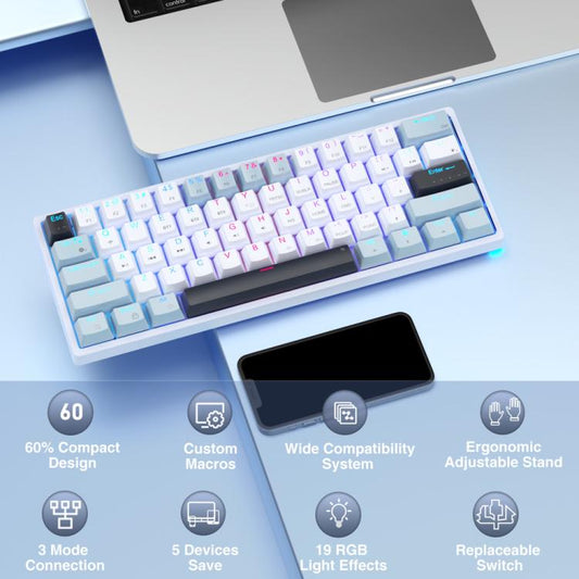 SOLAKAKA SK961 Tri-mode RGB 61 Keys Wireless Mechanical Keyboard, Red Axis