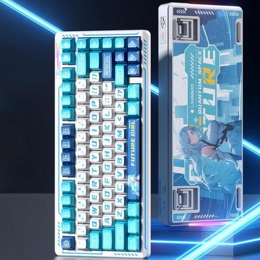 Clavier mécanique sans fil triple mode LINGBAO K75 82 touches, Bleu Blanc-Axe Hanada, Bleu Blanc-Axe Violet Fumé, Noir Rouge Blanc-Axe Lapin Rouge PRO, Noir Rouge-Axe Plume Bleue