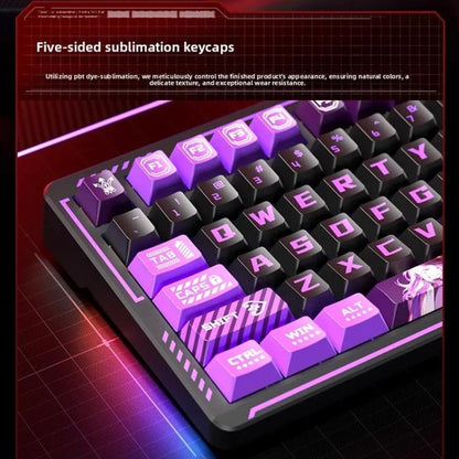 LINGBAO K75 82 Keys Triple-Mode Wireless Mechanical Keyboard, Blue White-Smoky Purple Axis