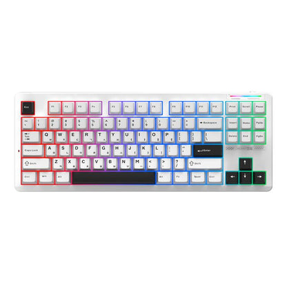 LINGBAO K87 Tri-Mode Hot Swap Mechanical Keyboard, Black-Gray Wood Axis, Black White-Gray Wood Axis