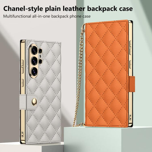 GKK Plating Diamond Texture Leather Phone Case With Crossbody Chain, For Samsung Galaxy S26 Ultra 5G