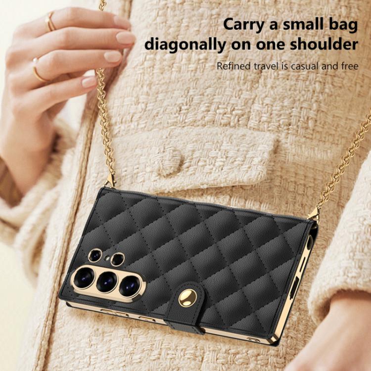 GKK Plating Diamond Texture Leather Phone Case With Crossbody Chain, For Samsung Galaxy S26 Ultra 5G