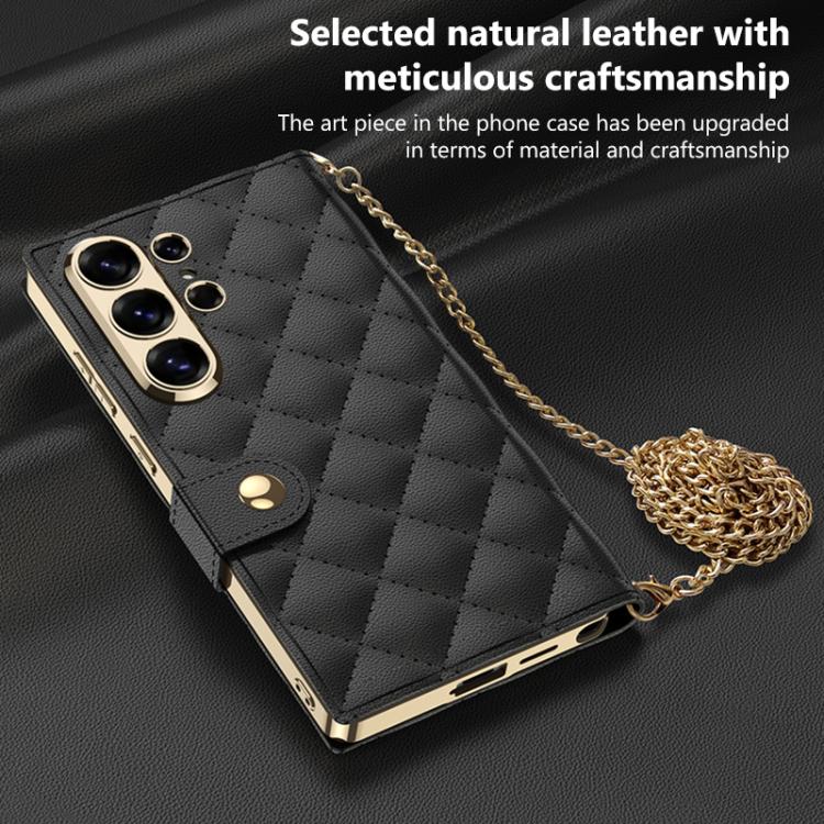 GKK Plating Diamond Texture Leather Phone Case With Crossbody Chain, For Samsung Galaxy S26 Ultra 5G