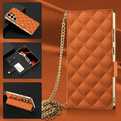 GKK Plating Diamond Texture Leather Phone Case With Crossbody Chain, For Samsung Galaxy S26 Ultra 5G