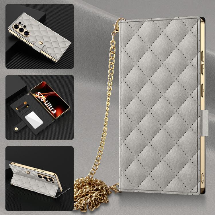 GKK Plating Diamond Texture Leather Phone Case With Crossbody Chain, For Samsung Galaxy S26 Ultra 5G