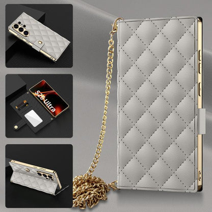 GKK Plating Diamond Texture Leather Phone Case With Crossbody Chain, For Samsung Galaxy S26 Ultra 5G