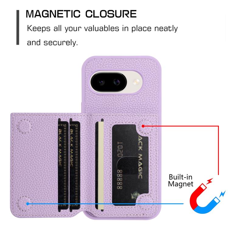 Litchi Pattern Magnetic Card Bag Holder Phone Case, For Google Pixel 9a, For Google Pixel 9