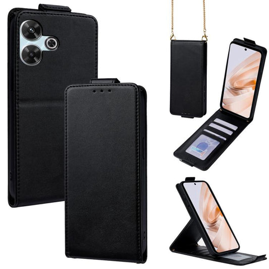 Vertical Flip Cover Solid Color Vegan Leather Phone Case with Crossbody Chain, For Redmi 13 4G Global / 13 5G, For Redmi Note 13 5G Global, For Redmi Note 13 4G, For Redmi A3 4G / Poco C61 4G, For Redmi K70 5G / K70 Pro 5G