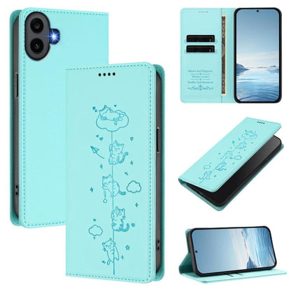 Cute Cats Embossed Magnetic RFID Vegan Leather Phone Case, For Nothing Phone 4a Pro, For Nothing Phone 4a, For Nothing Phone 3a Lite, For Nothing Phone 3, For Nothing CMF Phone 2 Pro, For Nothing Phone 3a, For Nothing Phone 3a Pro, For Nothing CMF Phon...